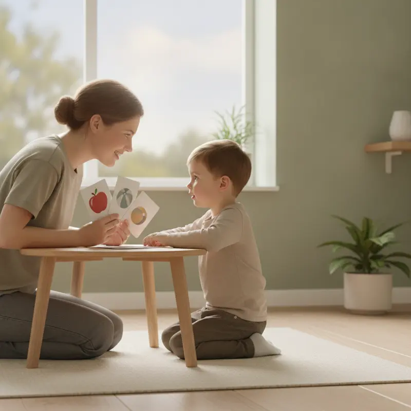 A speech therapist guiding a child through language and articulation practice - Child & Family Development Center